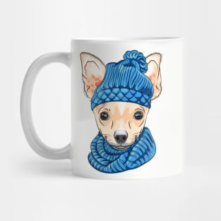 Chihuahua breed in knitted hat and scarf Mug